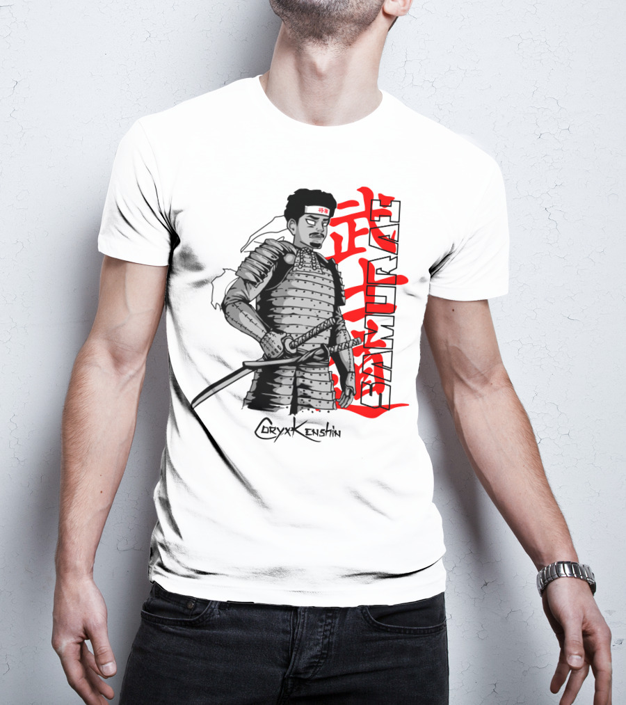 CoryxKenshin Samurai In Armor With Red Kanji T-Shirt