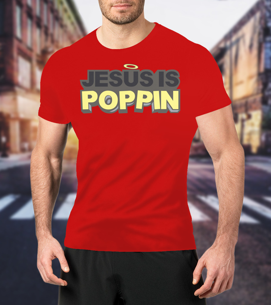 JESUS IS POPPIN Angel Halo Icon On Red T-Shirt