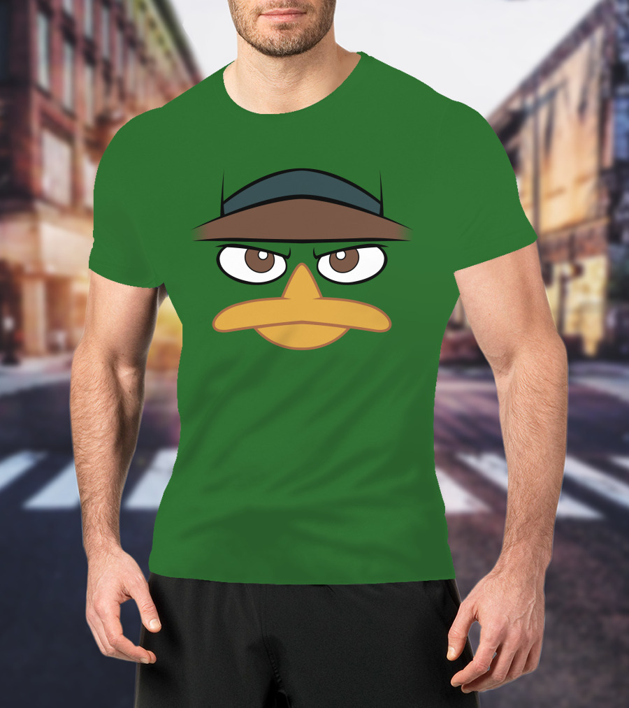 Agent P Perry The Platypus Face Green Hat Eyes Beak T-Shirt