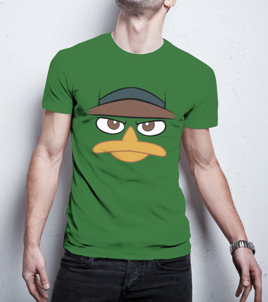 Agent P Perry The Platypus Face Green Hat Eyes Beak T-Shirt