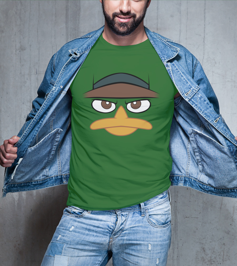Agent P Perry The Platypus Face Green Hat Eyes Beak T-Shirt