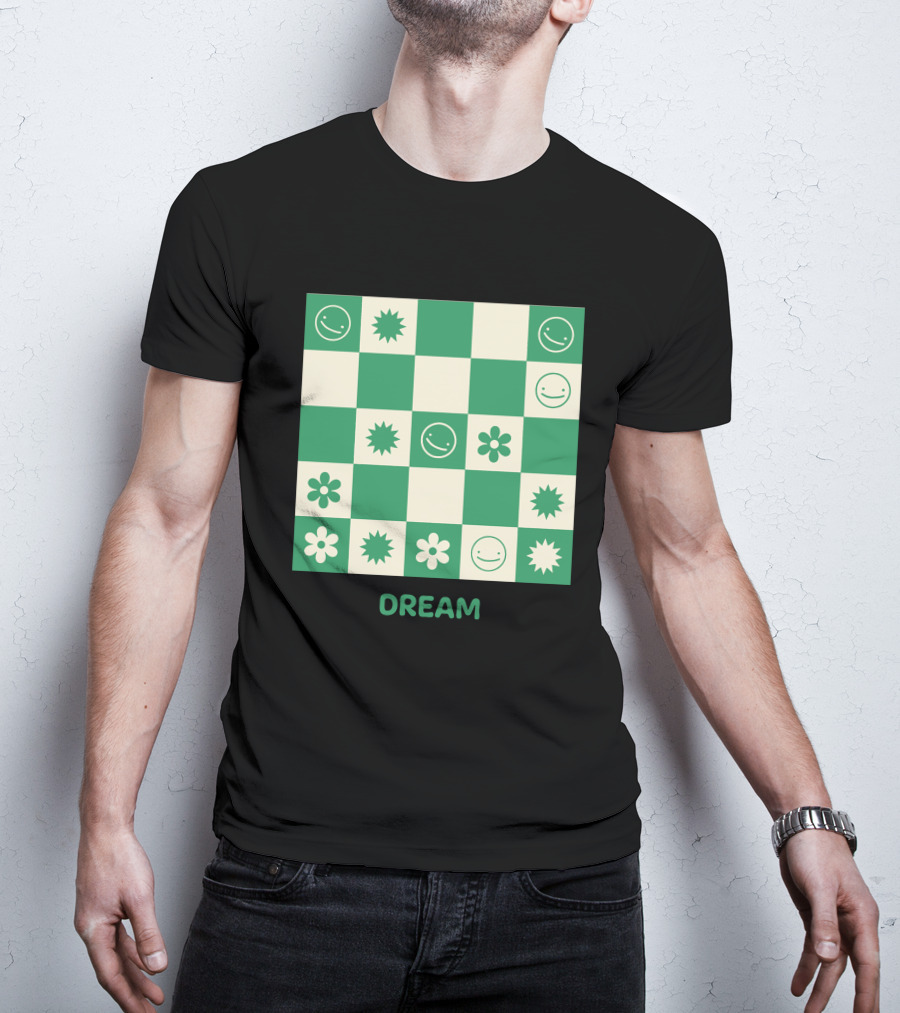 Dream Smiley Flower Checkered T-Shirt