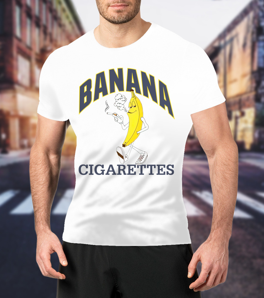 BANANA CIGARETTES Smoky Cartoon Character Smoking Banana T-Shirt