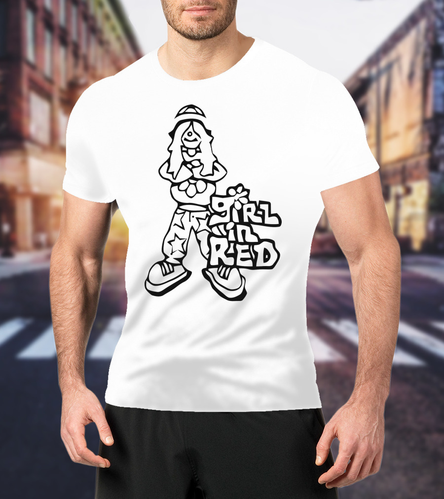Girl In Red Cartoon Figure With Star Pants T-Shirt