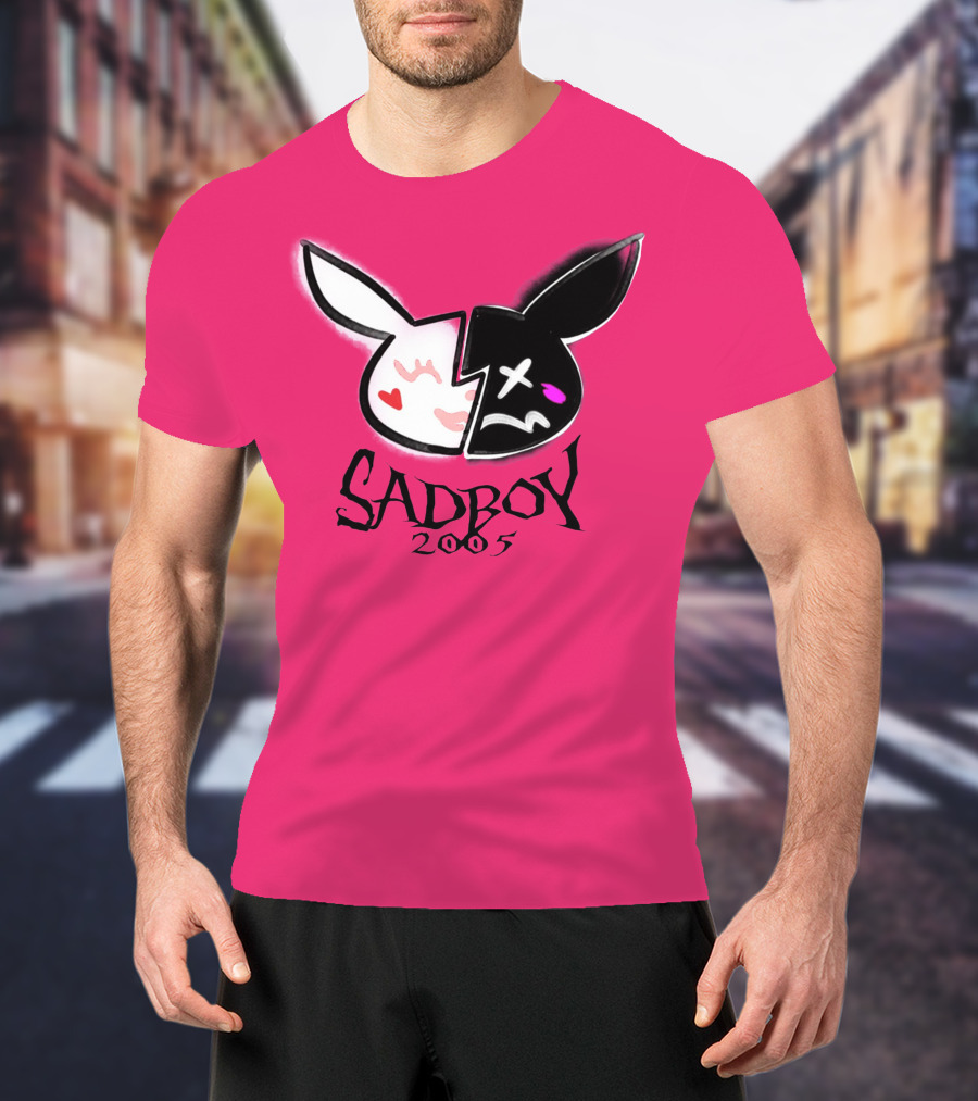 SADBOY 2005 Bunny Logo Pink Background T-Shirt