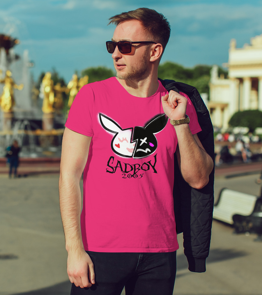 SADBOY 2005 Bunny Logo Pink Background T-Shirt