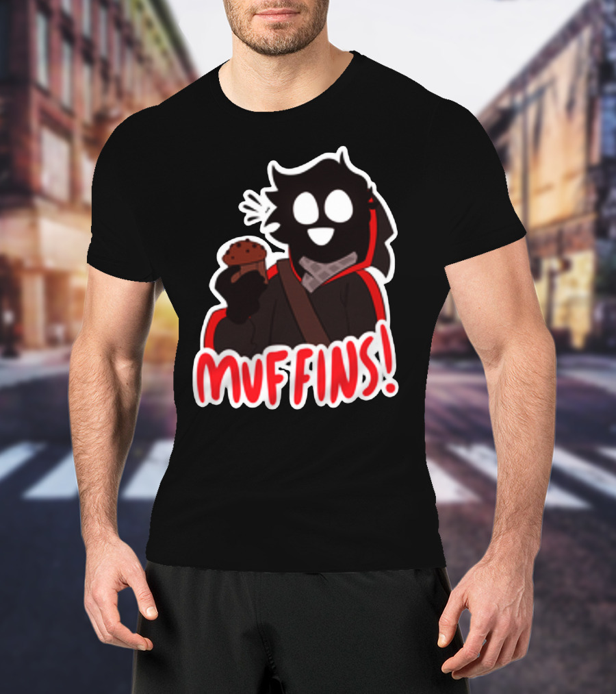 Muffins Character Holding Muffin With Red Outline T-Shirt