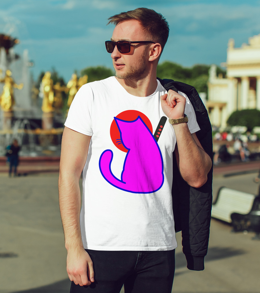 Sodapoppin Merch Pink Cat Samurai Sun T-Shirt