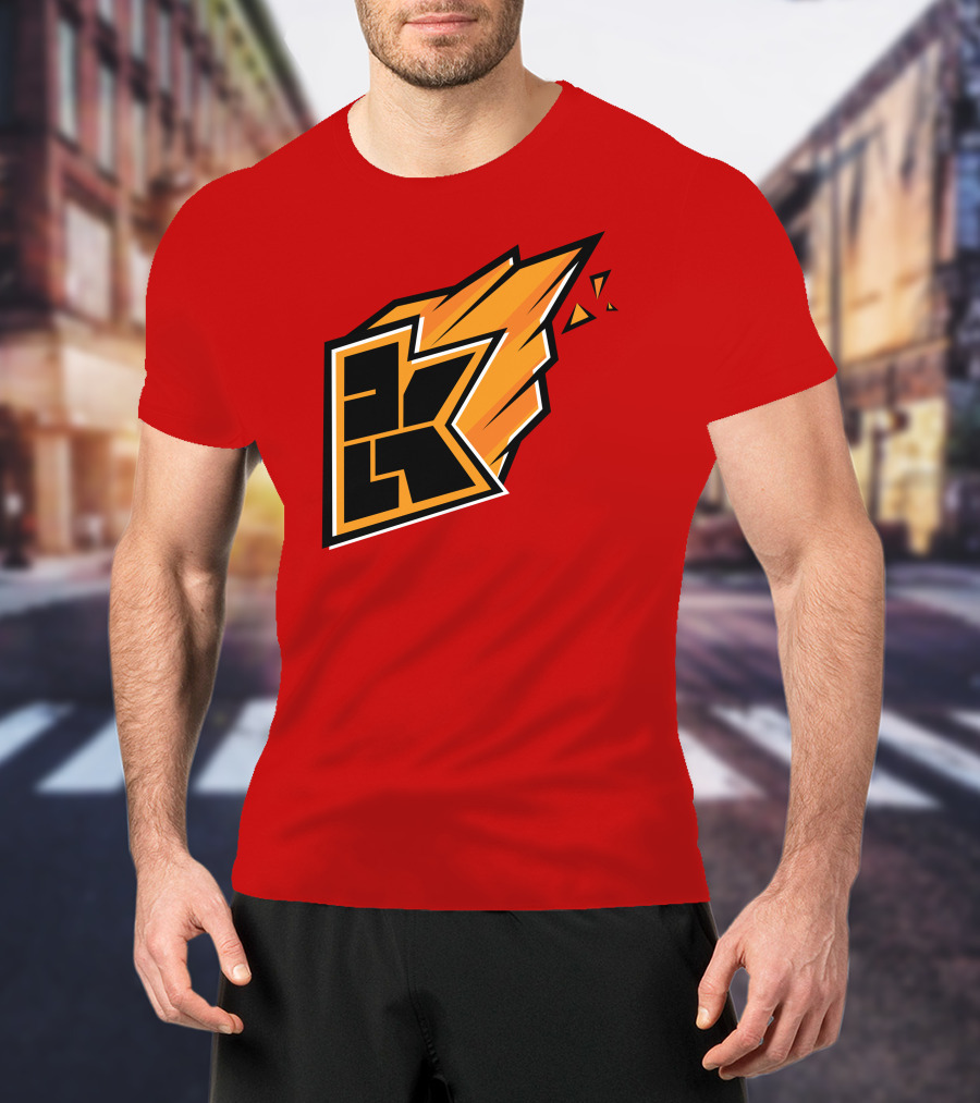 Kwebbelkop Merch Orange K Logo With Flame Effect T-Shirt