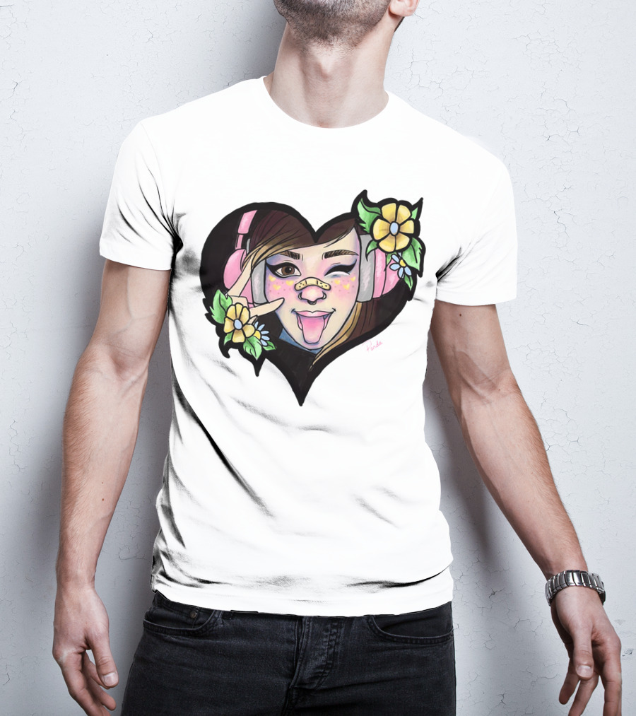Digitalprincxss Heart Headphones And Flower T-Shirt