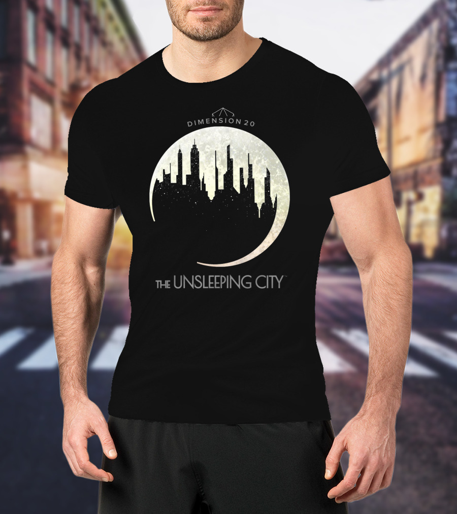 Dimension 20 The Unsleeping City Moon Skyline T-Shirt