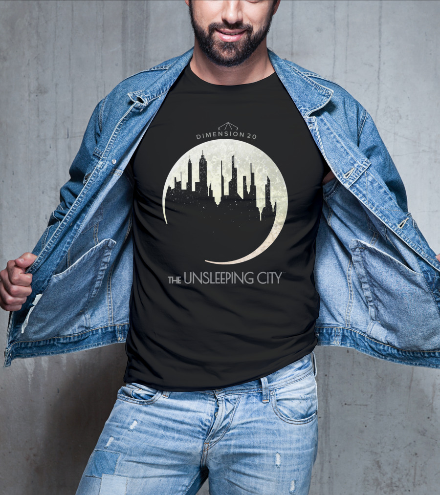 Dimension 20 The Unsleeping City Moon Skyline T-Shirt
