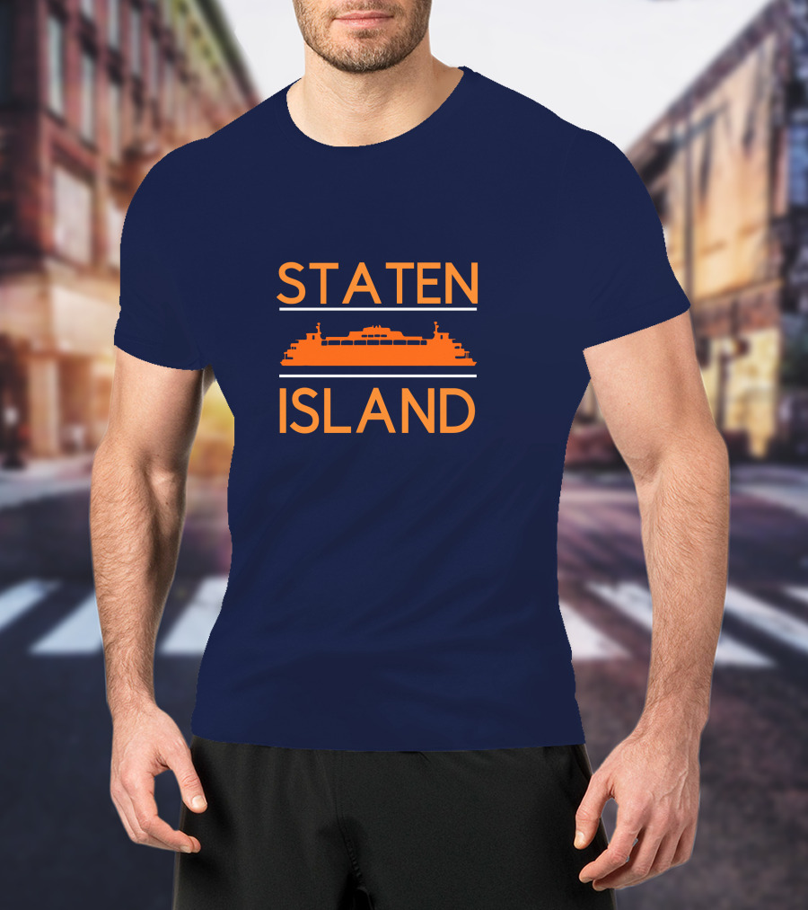 Staten Island Ferry Orange Silhouette Navy Background T-Shirt