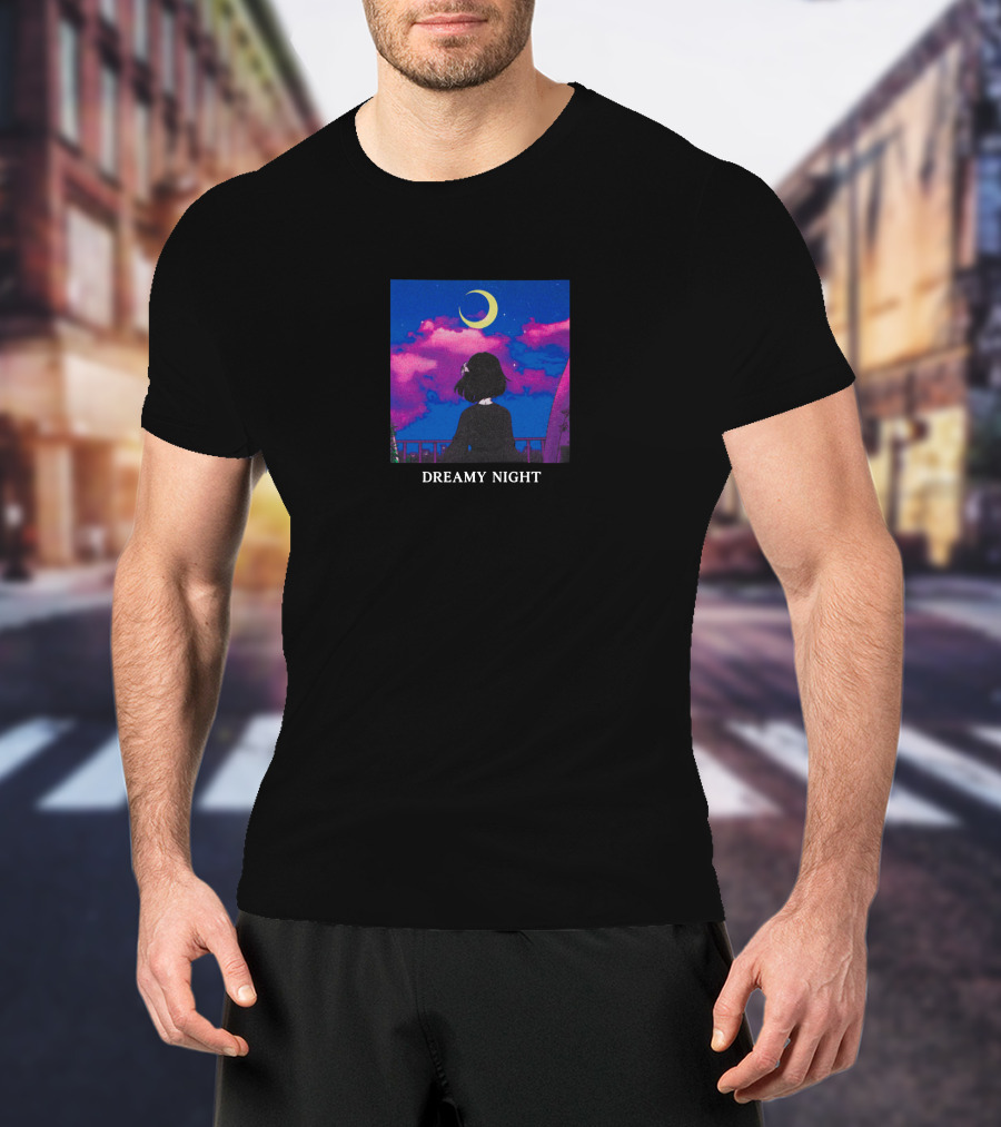 Lilypichu Merch Dreamy Night Under Crescent Moon And Colorful Sky T-Shirt