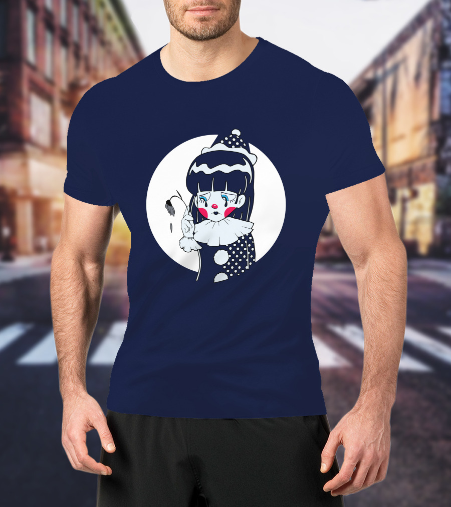 Circusteeth Shop Sad Clown Tearful Pierrot Holding Wilted Flower T-Shirt