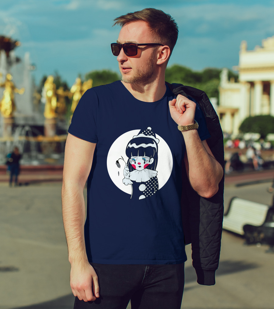 Circusteeth Shop Sad Clown Tearful Pierrot Holding Wilted Flower T-Shirt