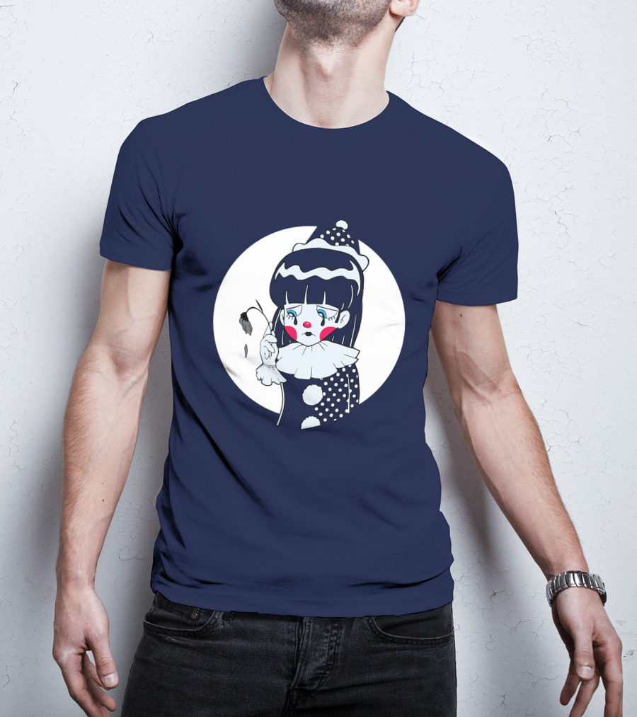 Circusteeth Shop Sad Clown Tearful Pierrot Holding Wilted Flower T-Shirt