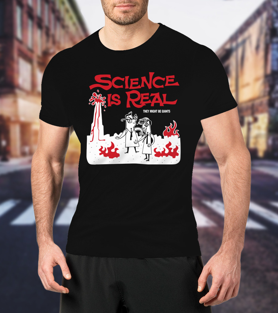 Science Is Real They Might Be Giants Volcanic Cartoon Scene T-Shirt