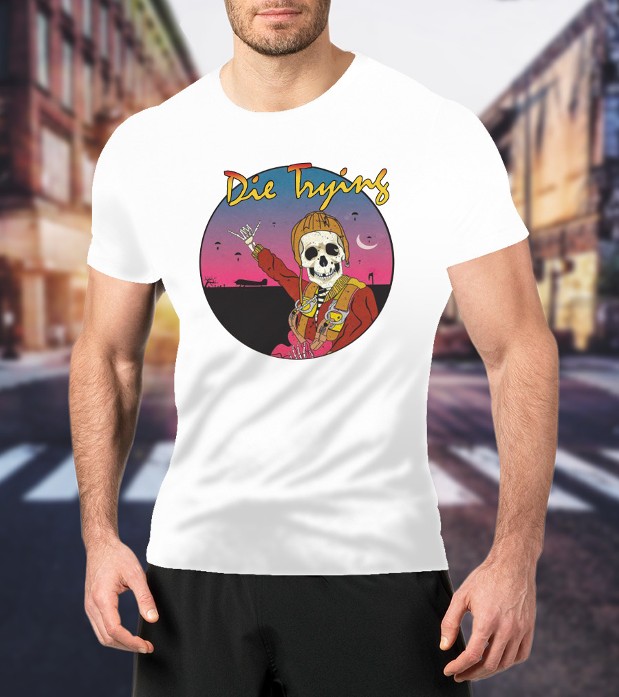 Die Trying Skeleton Paratrooper Skydiving Scene T-Shirt