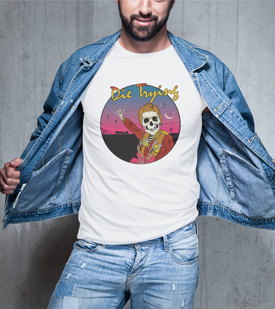 Die Trying Skeleton Paratrooper Skydiving Scene T-Shirt