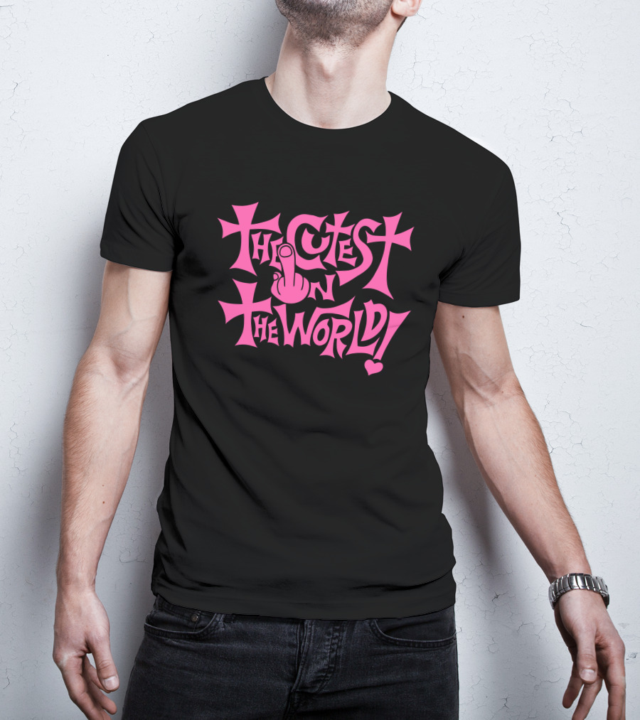 The Cutest In The World Pink Lettering With Heart And Finger T-Shirt