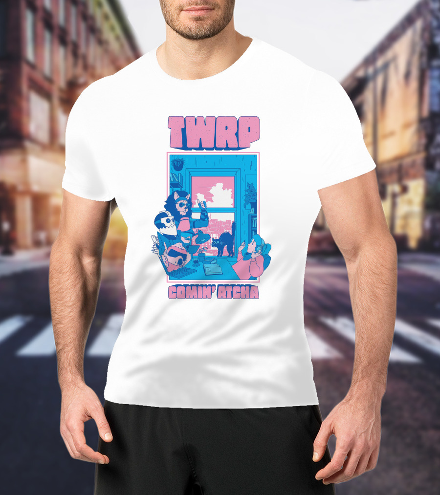 TWRP Comin Atcha Retro Robot Cat Room Scene T-Shirt