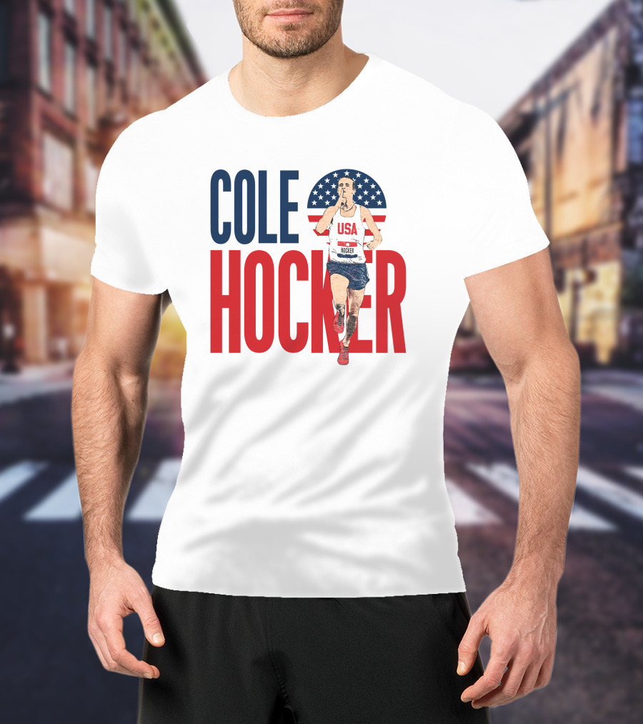 COLE HOCKER USA Running Star With American Flag Background T-Shirt