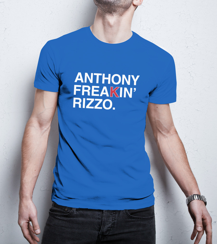 Anthony Freakin' Rizzo Bold Text Blue Background T-Shirt