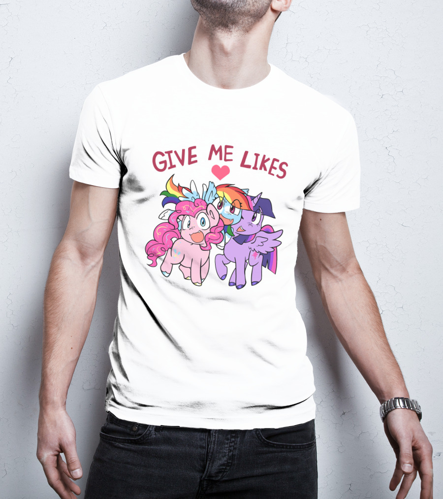 Give Me Likes Heart With Colorful Cartoon Ponies T-Shirt