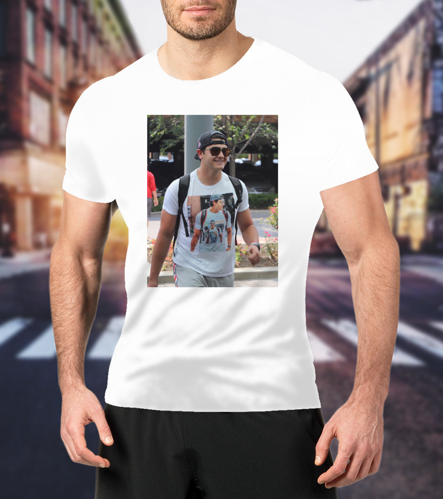 Liam Mccullough Arrives At Ohio State Camp Wearing Photo Print Shirt With Repeating Image T-Shirt