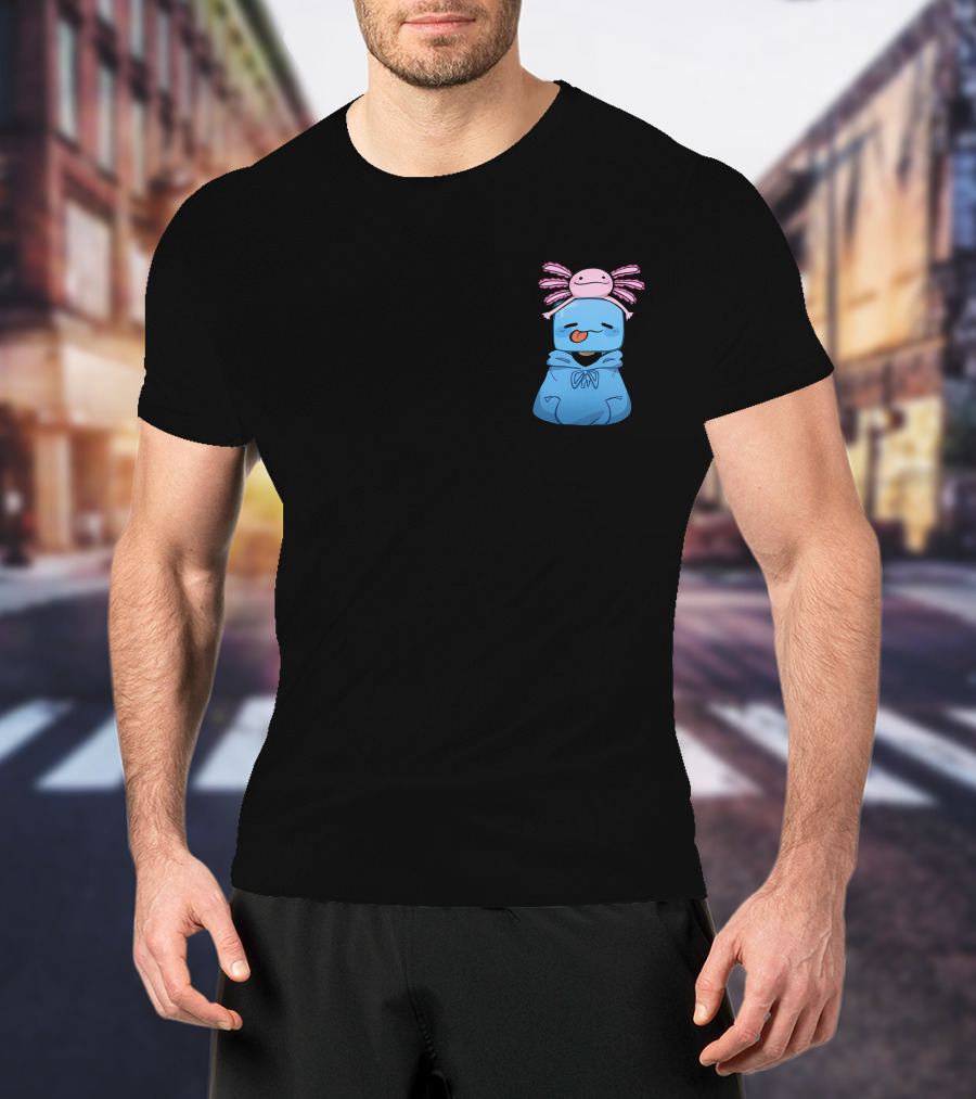 Skeppy Merch Skeppy Axolotl Cute Blue Hoodie With Pink Axolotl On Head T-Shirt
