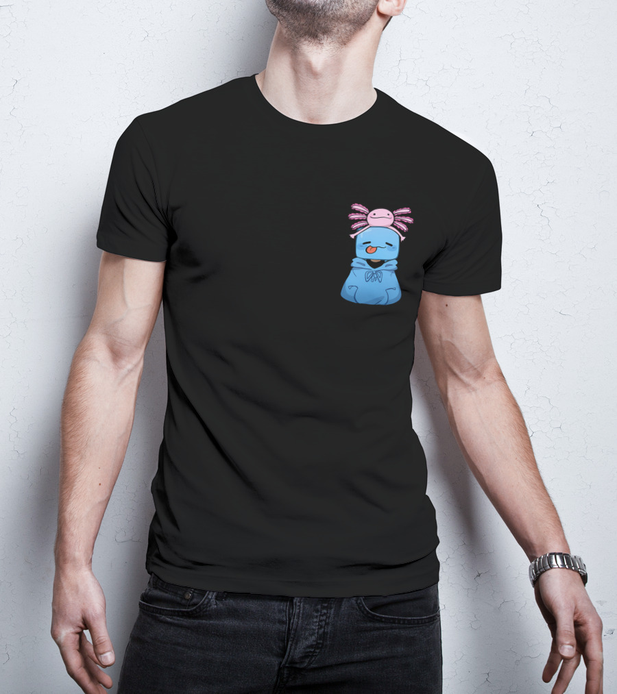 Skeppy Merch Skeppy Axolotl Cute Blue Hoodie With Pink Axolotl On Head T-Shirt