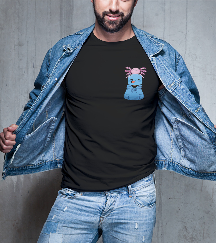 Skeppy Merch Skeppy Axolotl Cute Blue Hoodie With Pink Axolotl On Head T-Shirt