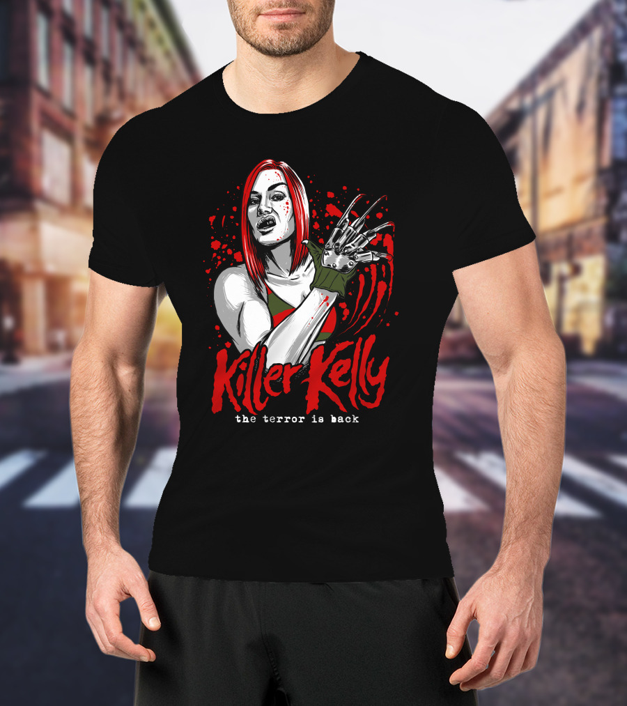 Killer Kelly The Terror Is Back Freddy Krueger Inspired Character Blood Splatter T-Shirt