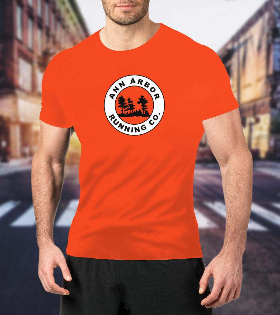 Ann Arbor Running Co Tree Silhouette Logo On Orange T-Shirt