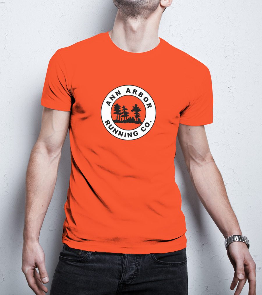Ann Arbor Running Co Tree Silhouette Logo On Orange T-Shirt