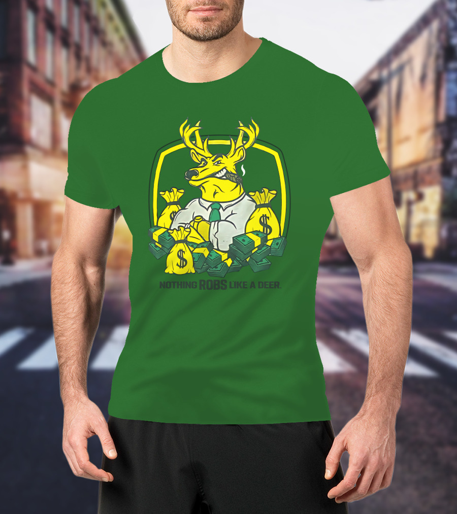 Jonah Furman Smoking Cartoon Business Deer Holding Cash Nothing Robs Like A Deer T-Shirt