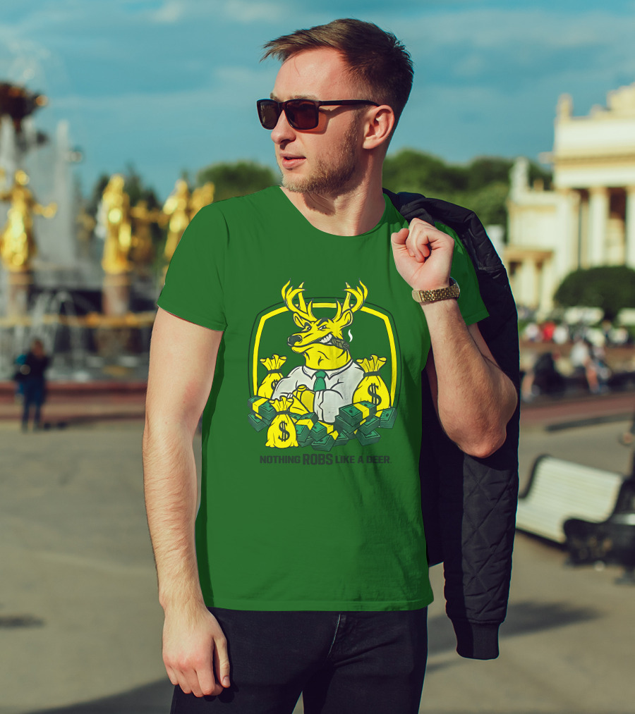 Jonah Furman Smoking Cartoon Business Deer Holding Cash Nothing Robs Like A Deer T-Shirt