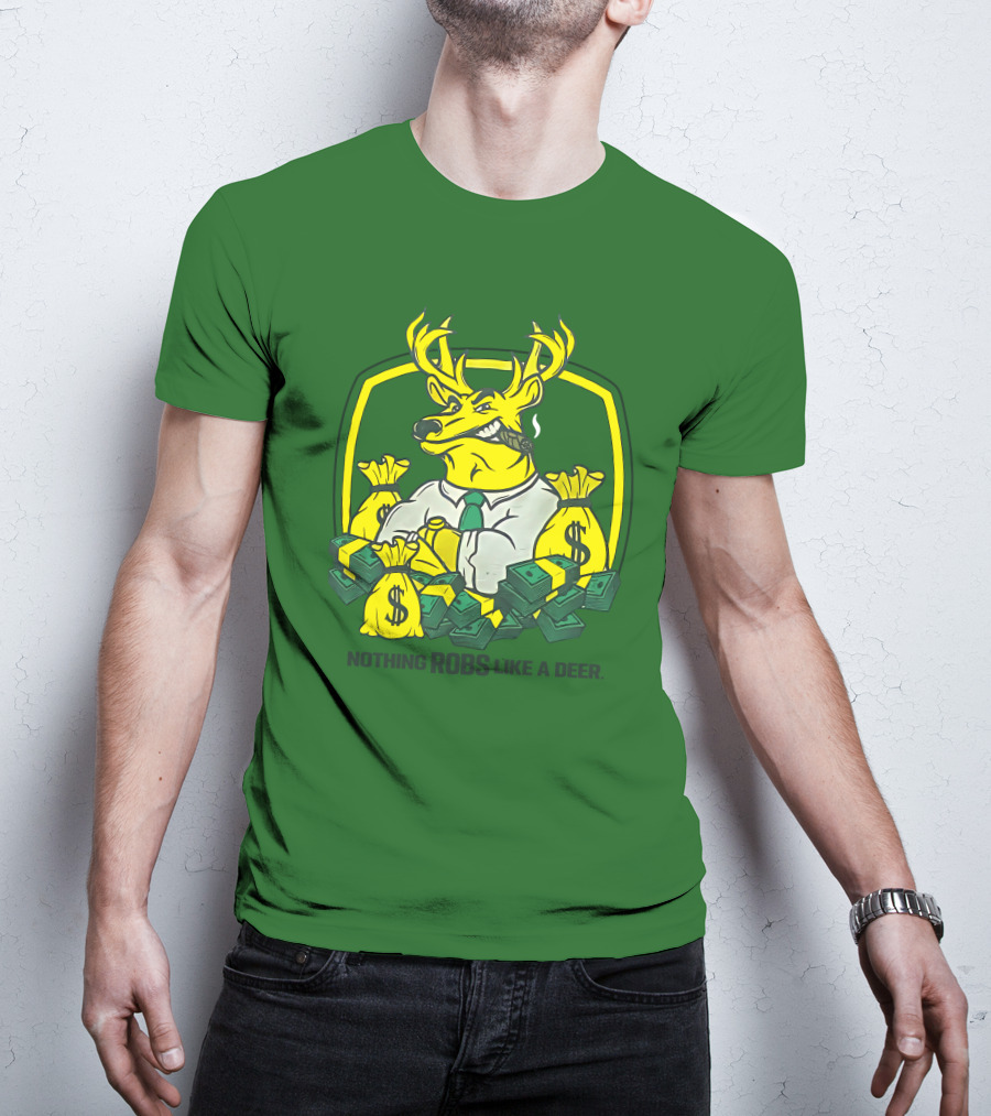 Jonah Furman Smoking Cartoon Business Deer Holding Cash Nothing Robs Like A Deer T-Shirt