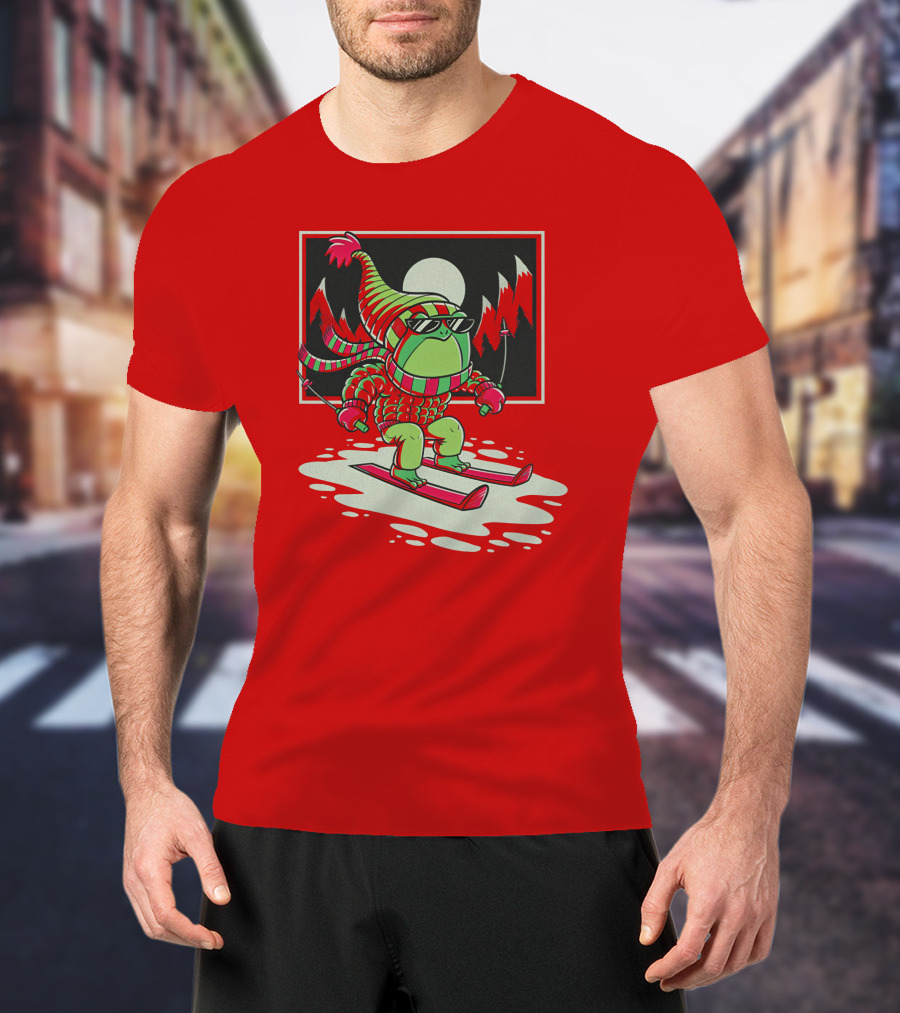 Boomerna Skifrog Merch Frog Skiing Snowy Mountains T-Shirt