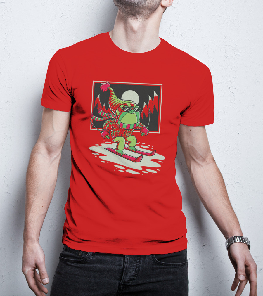 Boomerna Skifrog Merch Frog Skiing Snowy Mountains T-Shirt