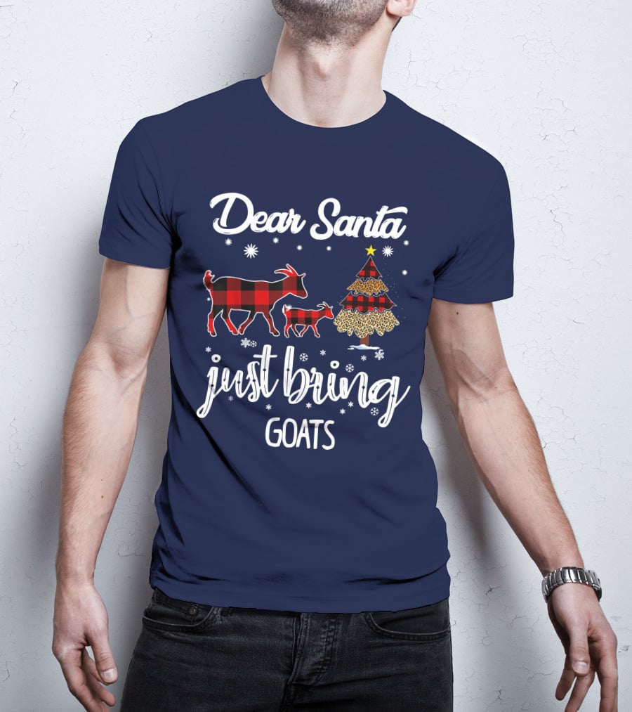 Dear Santa Just Bring Goats Plaid Christmas Tree Snowflakes T-Shirt