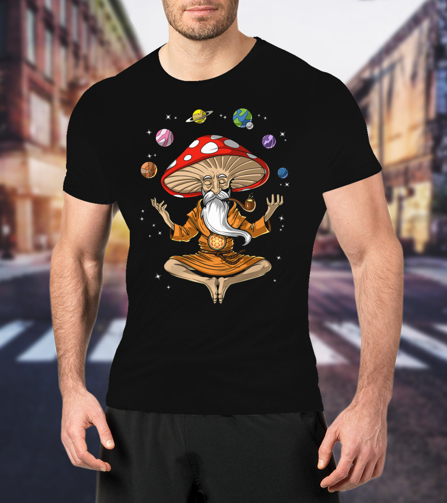Buddha Cosmic Magic Mushroom Planets Blockgeekdima T-Shirt