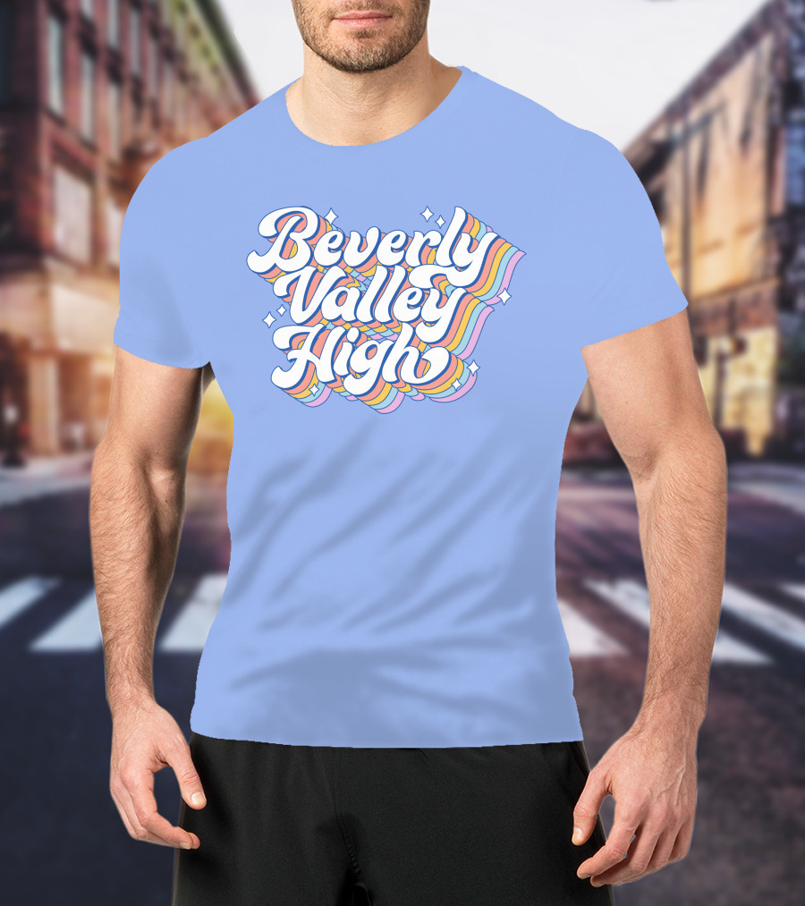 Bvh Merch Beverly Valley High Rainbow Text With Colorful Swirls T-Shirt