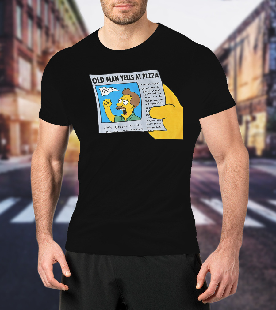 Old Man Yells At Pizza Newspaper Cartoon Parody Pizzamas Merch T-Shirt