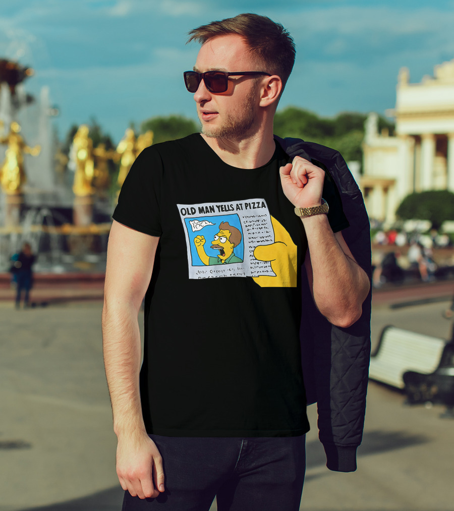 Old Man Yells At Pizza Newspaper Cartoon Parody Pizzamas Merch T-Shirt