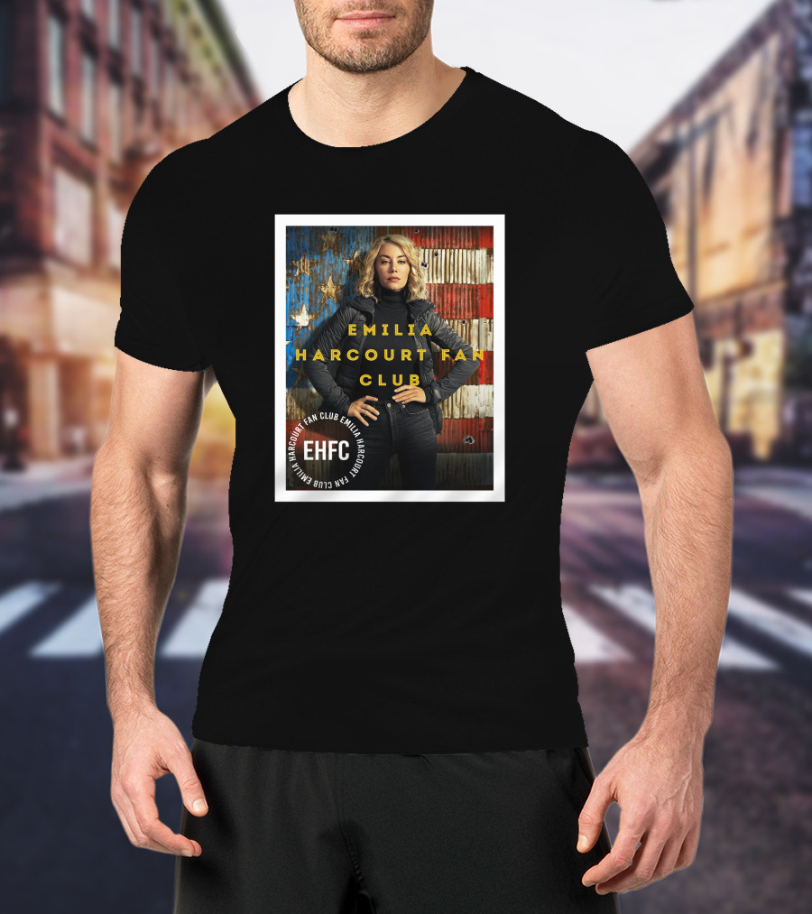 Emilia Harcourt Fan Club EHFC Vintage American Flag Background T-Shirt