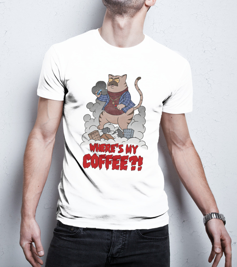 Catzilla Where's My Coffee Bowtie Flannel Smoking Pipe T-Shirt