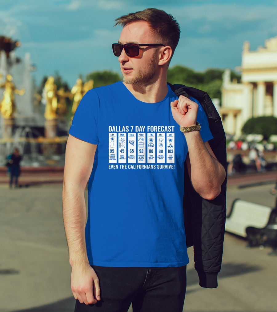 Dallas 7 Day Forecast Weather Parody Even The Californians Survive Bullzerk Merch T-Shirt