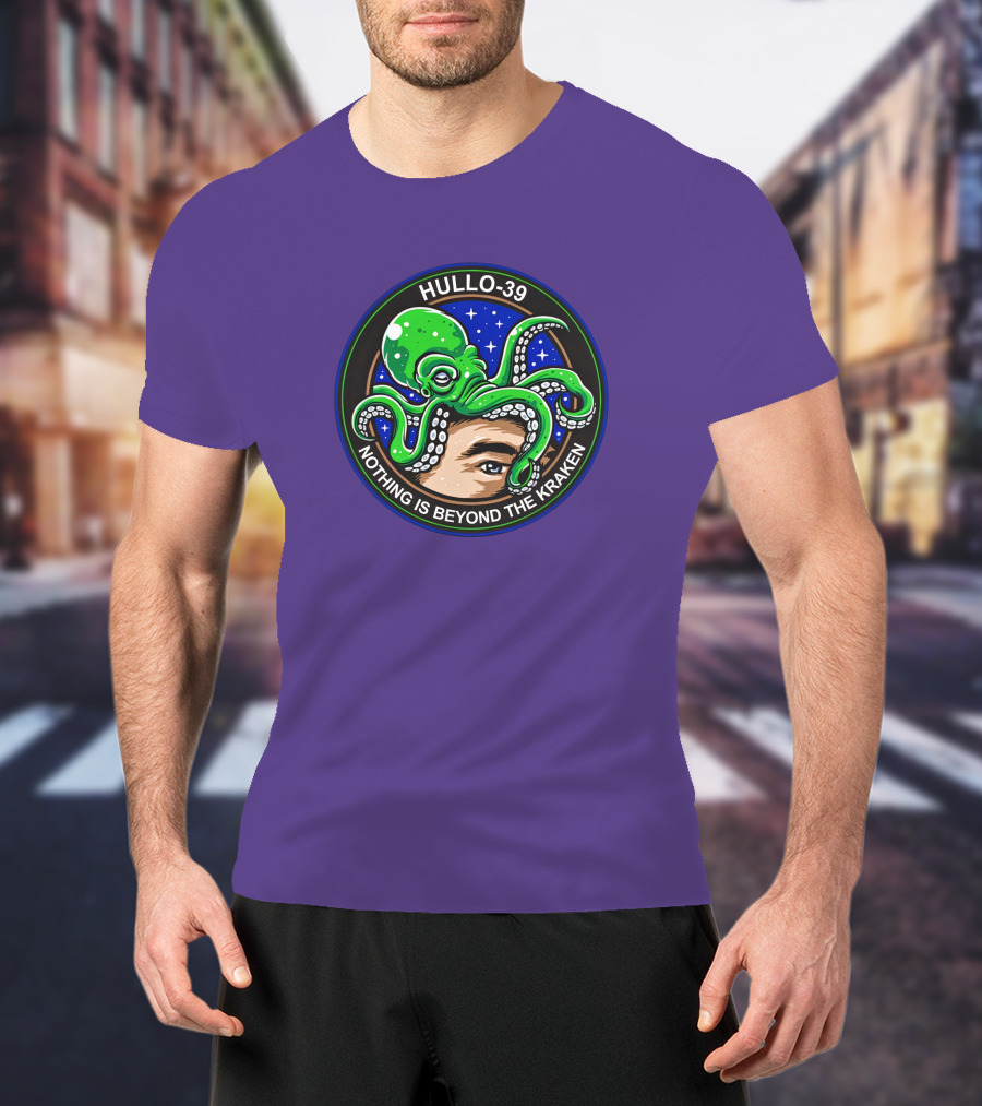 Hullo-39 Nothing Is Beyond The Kraken Green Octopus Starry Sky Badge T-Shirt